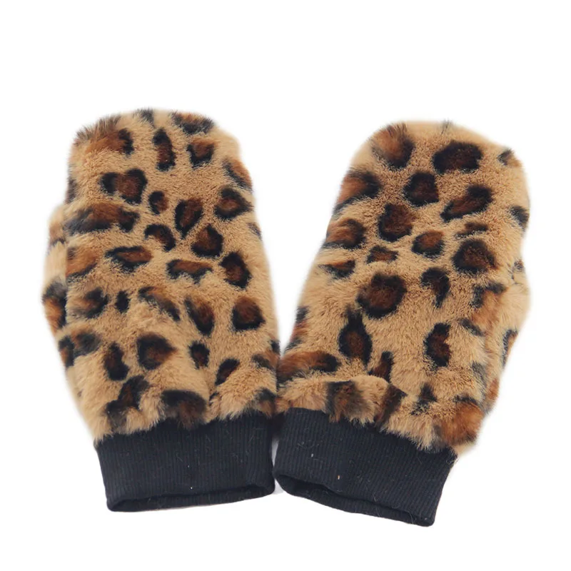 Модные ветрозащитные теплые леопардовые зимние перчатки из искусственного меха