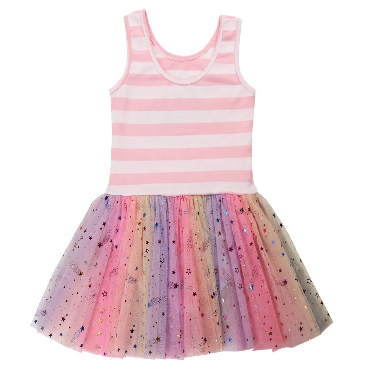 Popular Unicorn Dance Leotards Chiffon Skirt Sleeveless Ballet Leotards for Girls Dance Camisole Dress with Rainbow Color Summer