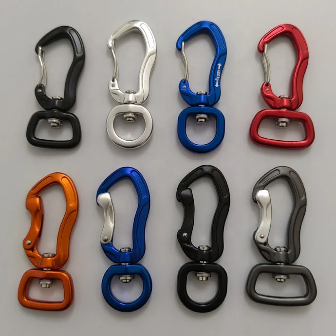 Rotating 7075 Push Gate Aluminum Swivel Carabiner Clip Hook for Pet Dog Leash harness, Camping, Hiking, Key chains