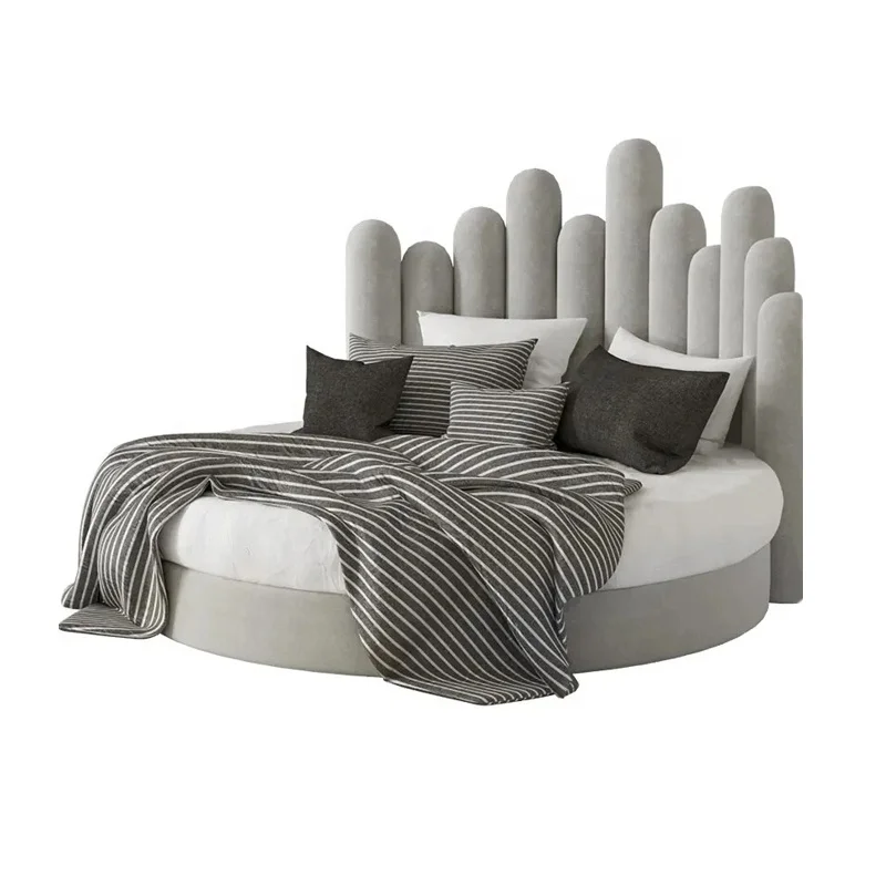 Customized High quality  Soft Comfortable Bedroom furniture Modern Style Upholstered Fabric Bed Luxury Queen Size Round Bed