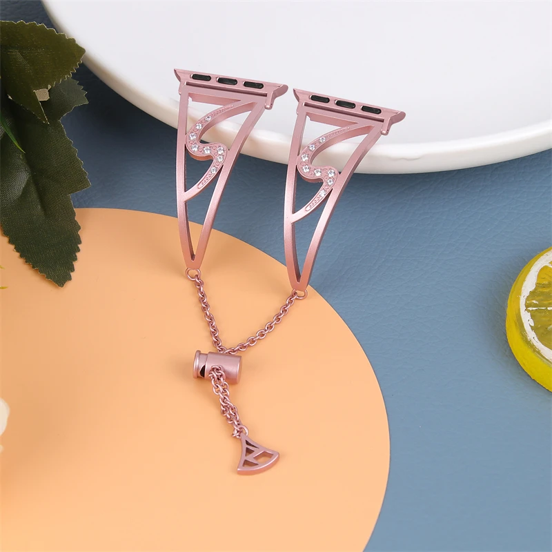 HK1018 Custom Silvery Metal 316 Stainless Steel Women Crystal Necklace 44 45 49mm Straps For Appel Watch Band