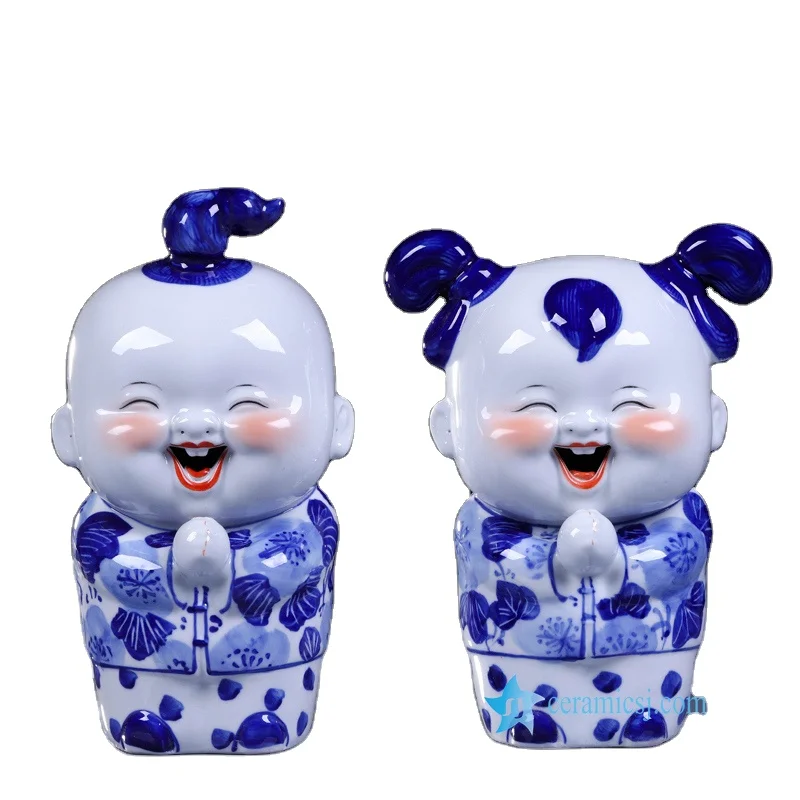 RZGB078 14 Smiling kids blue and white ceramic figurines (62080992698)