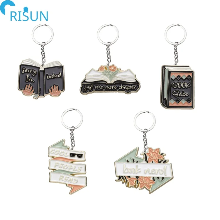 Customized Metal Enamel Creative Knowledge Backpack Keychains Keyrings Custom Geometry Textbook Student Accessories Key Chain