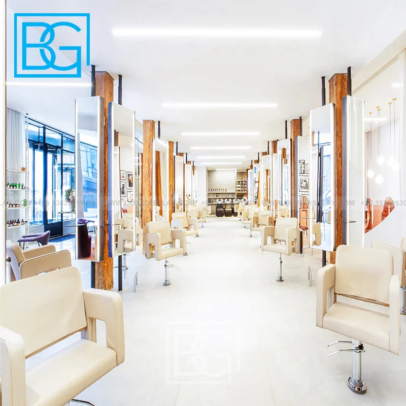 Custom High End Salon Furniture Hair Equipment Mirrors Tables Fixture  Barbershop Beauty Salon Decoration