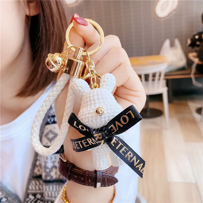 Fashion Cartoon Bear Doll Key Chain Resin Wool Cute Bear Car Keychain Bag Pendant Gift
