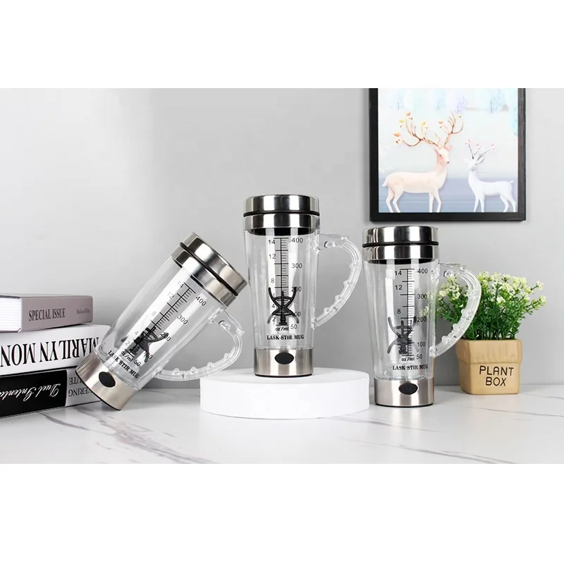 Wholesale  Custom Logo Reusable Plastic Hot Sale Eco Friendly Office cup with Handle self stirring coffee mug