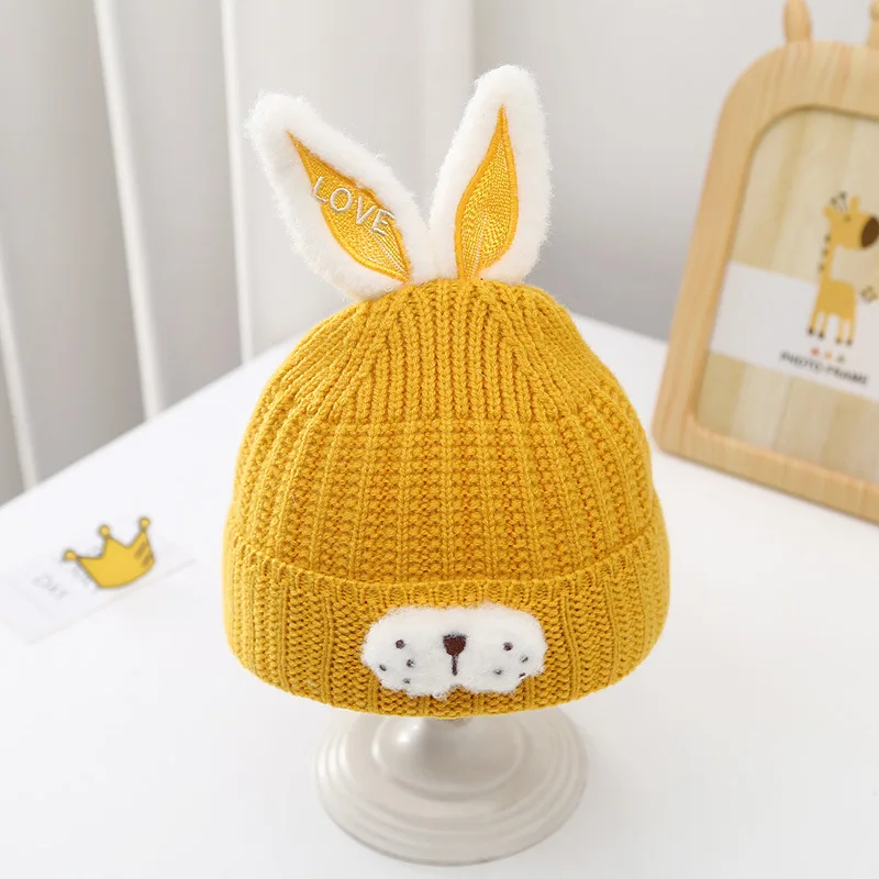 New winter double thickened jacquard rabbit knitted hat 0-12 months newborn woolen hat