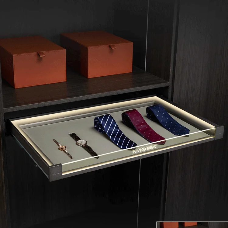Aluminum Frame Hanging Clothes Wardrobe Leather Jewelry Tray Armoire Top Led Light Metal Customize