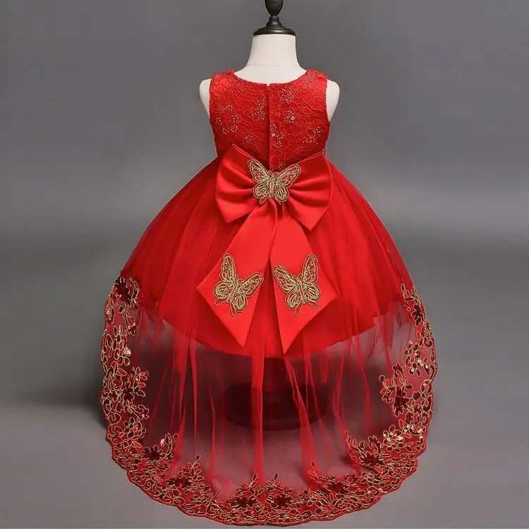 High-grade red wedding gown kid Birthday party dress Girl Flower Dress for 10 years old