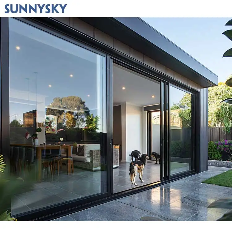 Sunnysky factory Top Quality automatic Multi Track Aluminium commercial Sliding Glass Doors Electric Modern Sliding Door