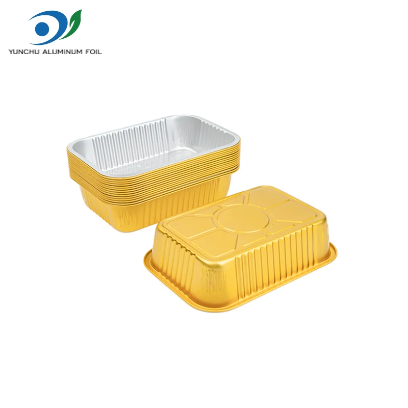 350ml-1000ml Food Grade Heat Sealing Gold Foil Tray Disposable Take-out Aluminum Foil Food Containers