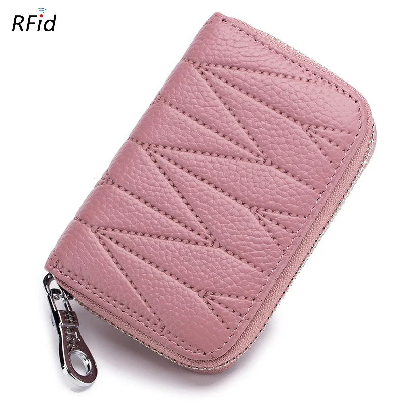 2022 Hot Sell RFID Blocking Zipper Woman Female Cash Genuine Leather  Card Holder For Man And Woman