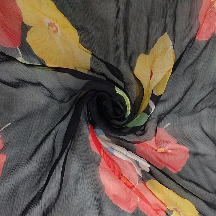 8mm big large flower printed  pure silk crinkle georgette GGT fabric for dress