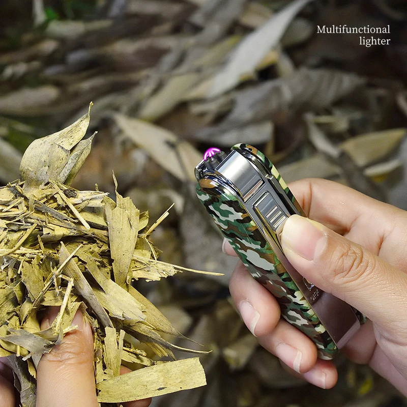 Multifunction USB Rechargeable Flameless Double Arc Lighter with Knife Opener Screwdriver For Outdoor lighter