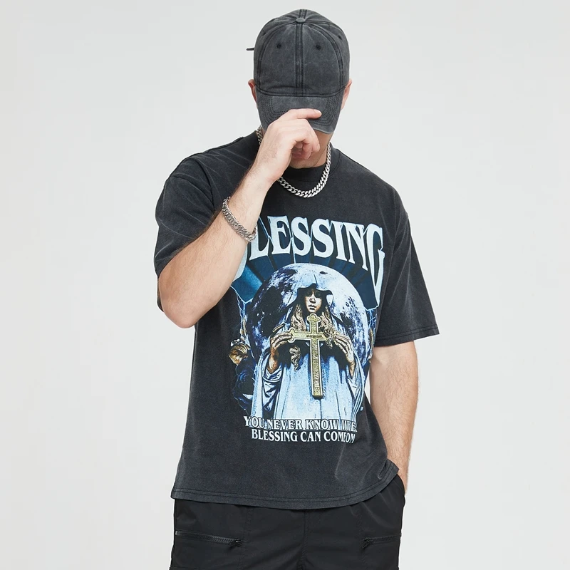 T shirt Manufacturers Custom Men DTG Printed Graphic Heavy Cotton Stone Acid Washed Vintage T-shirts