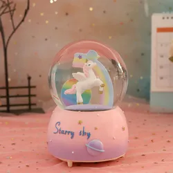 Crystal Ball Girl Heart Unicorn Luminous Snowflake Music Box Girlfriend Birthday Gift Resin Ornament Snow Globe