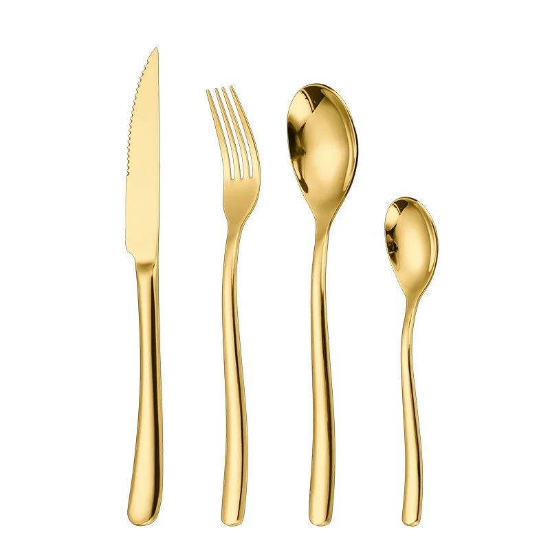 Banquet And Wedding Restaurant Luxury Gold Stainless Steel Cutlery Set Service Knife Fork Spoon Serving Flatware Set
