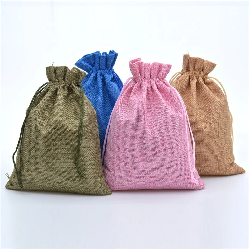 17x23cm Jute Linen Bags Jewelry Display Drawstring Pouch Gift Box Packaging Wedding Christmas Burlap Bag