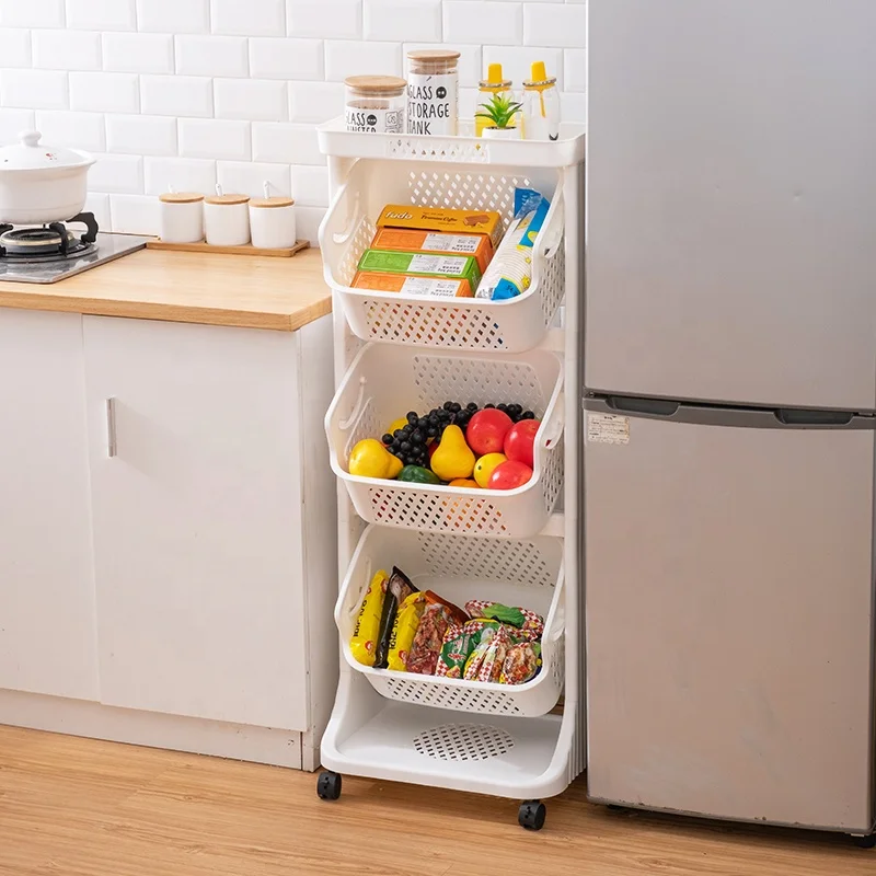 Household Kitchen Vegetable Fruit Plastic 2/3 layers storage racks kitchen rack shelf with castors kitchen stand shelves