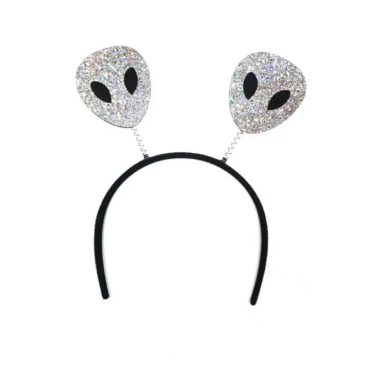Alien Hairband Martian Antennas Head Bopper Glitter Spring Headband Party Cosplay Costume Accessory For Child Adults Silver