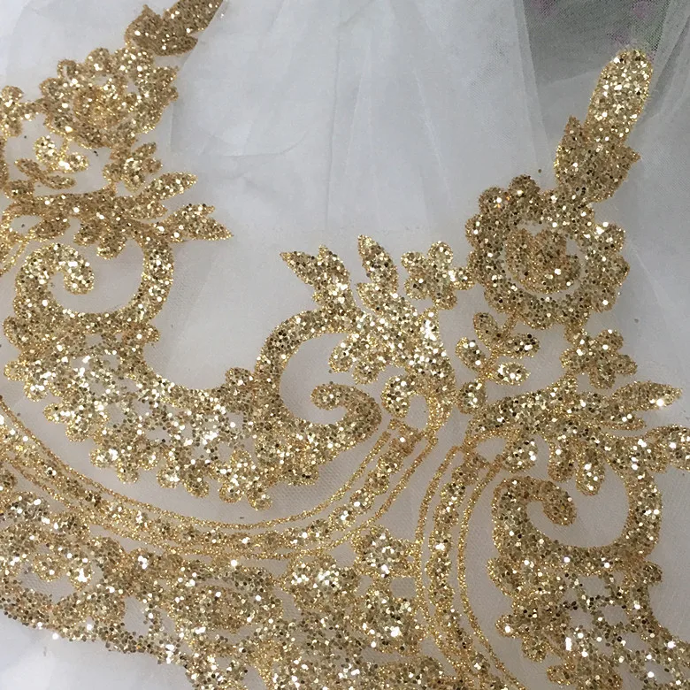 fashion wedding dress white lace fabric beaded sequins trimming embroidery for bridal