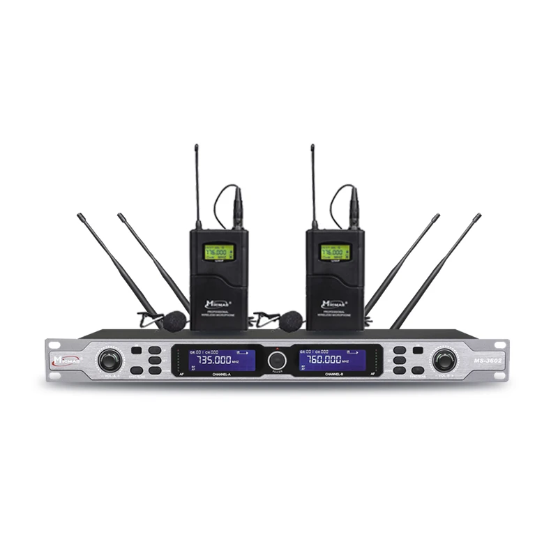 Micmas Professional Dual Channel True Diversity Select-able Frequencies Wireless Microphone Beltpack module