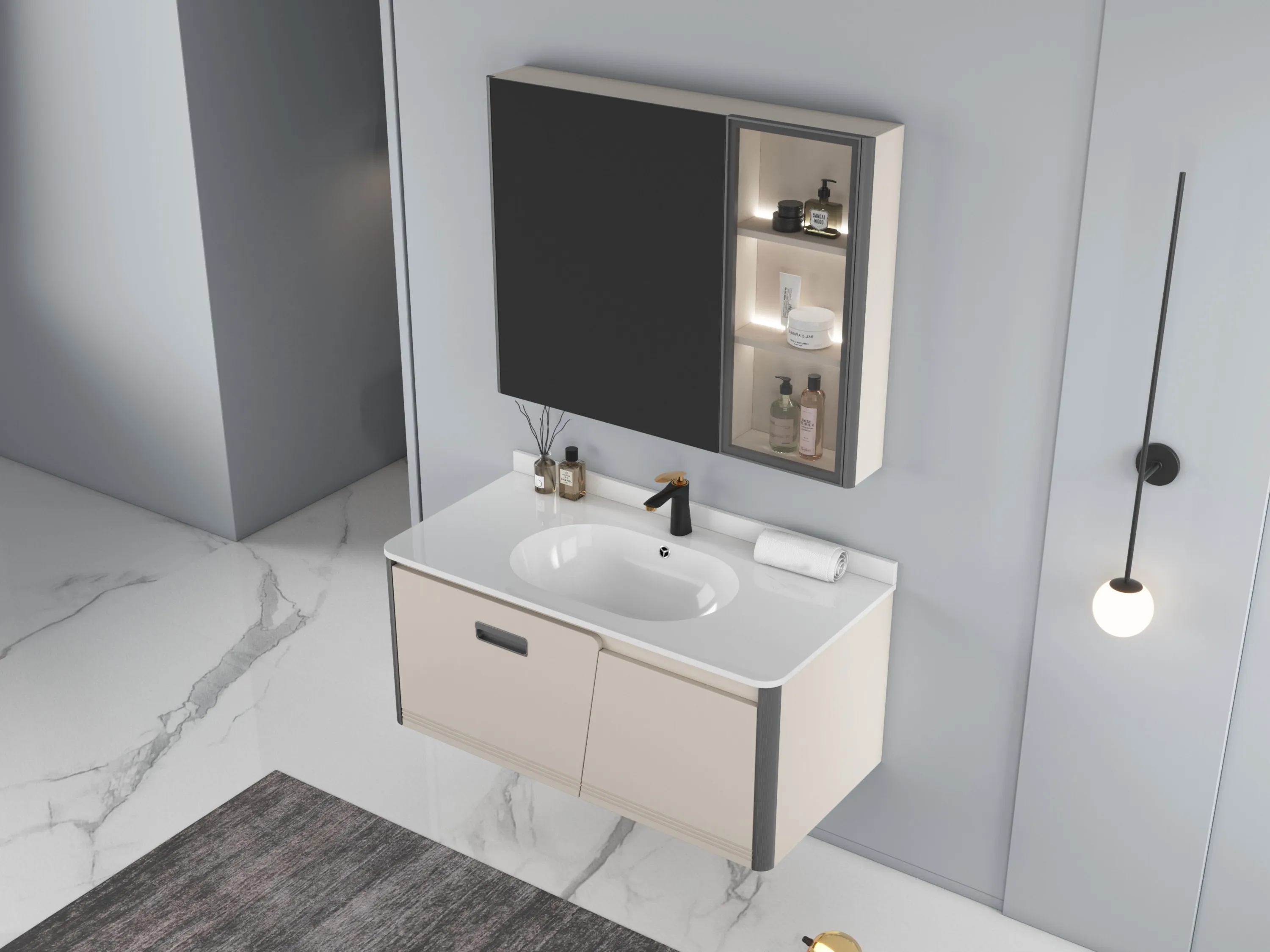 New design modern plywood lighting bathtub smart mirror cabinet wash basin bathroom dressing table washbasin