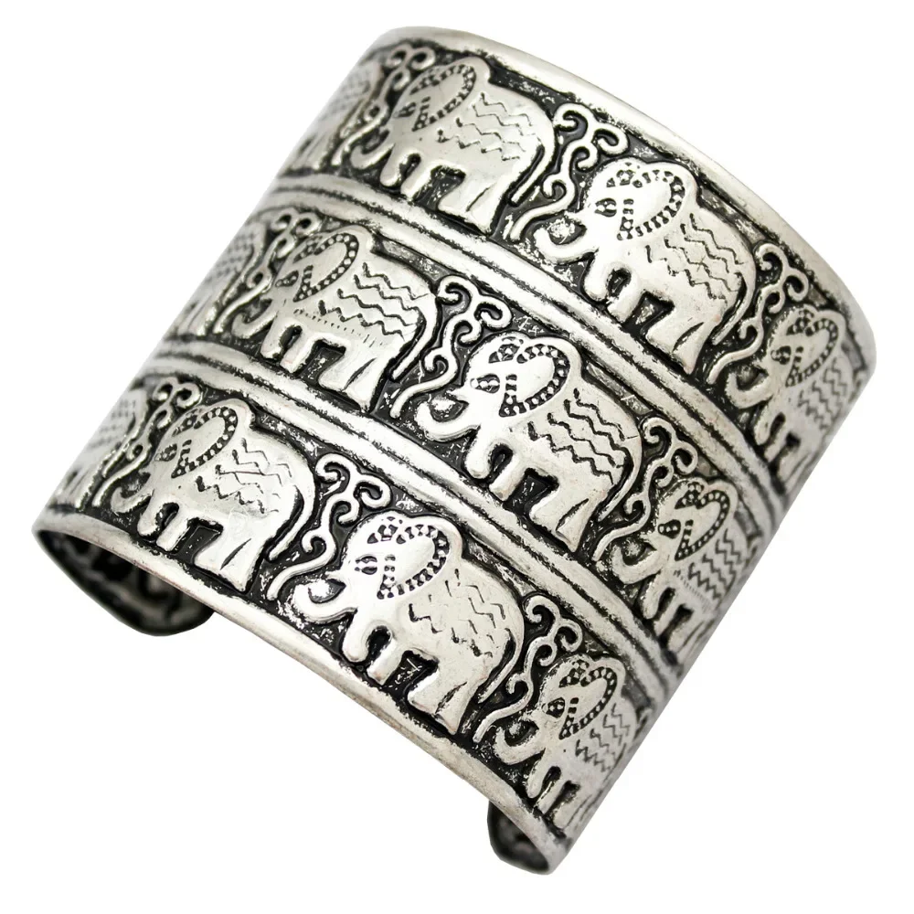 Vintage Embossed Bracelet for Woman Elephant Hindu Ganesha Big Bangle Cuff Jewelry Anime Unisex Fashion Accessories Gift