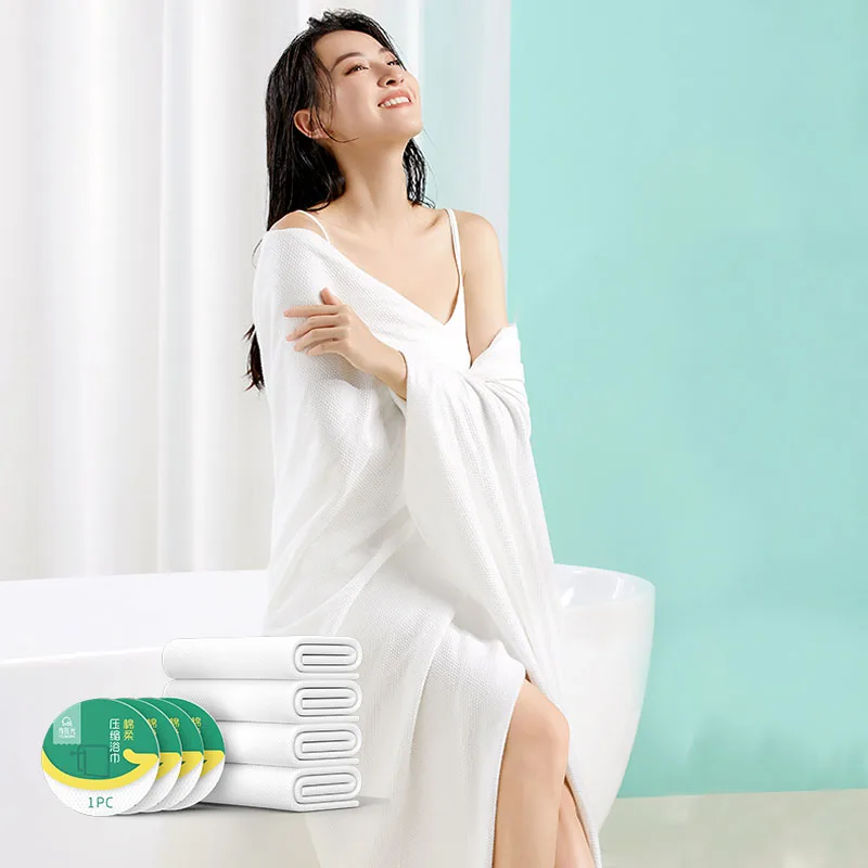 Pure Cotton Soft Comfortable Skin-friendly Absorbent Bath Towel Disposable Portable Hotel Salon White Compressed Bath Towel