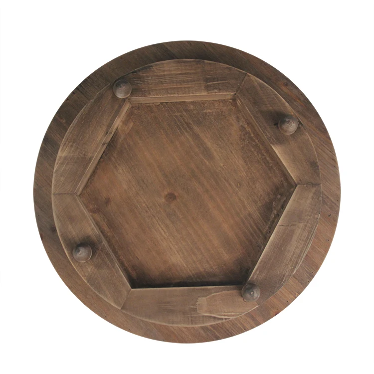 Round Mountain Wood Tray Custom Decorative Wooden Trays Home Decoration with Hexagonal Base