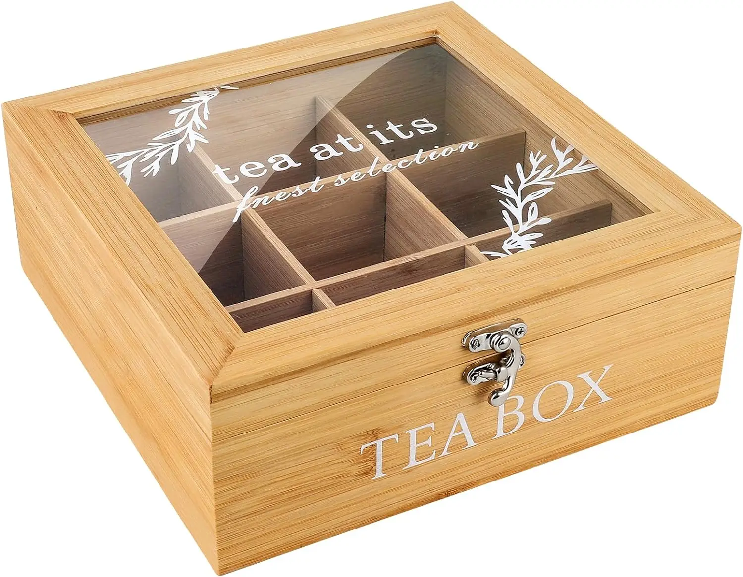 Hot Sale Wooden Tea Storage Box,Wood Tea Bag Organizer with 9 compartment for Tea Bags,Sugar, Coffee Pods