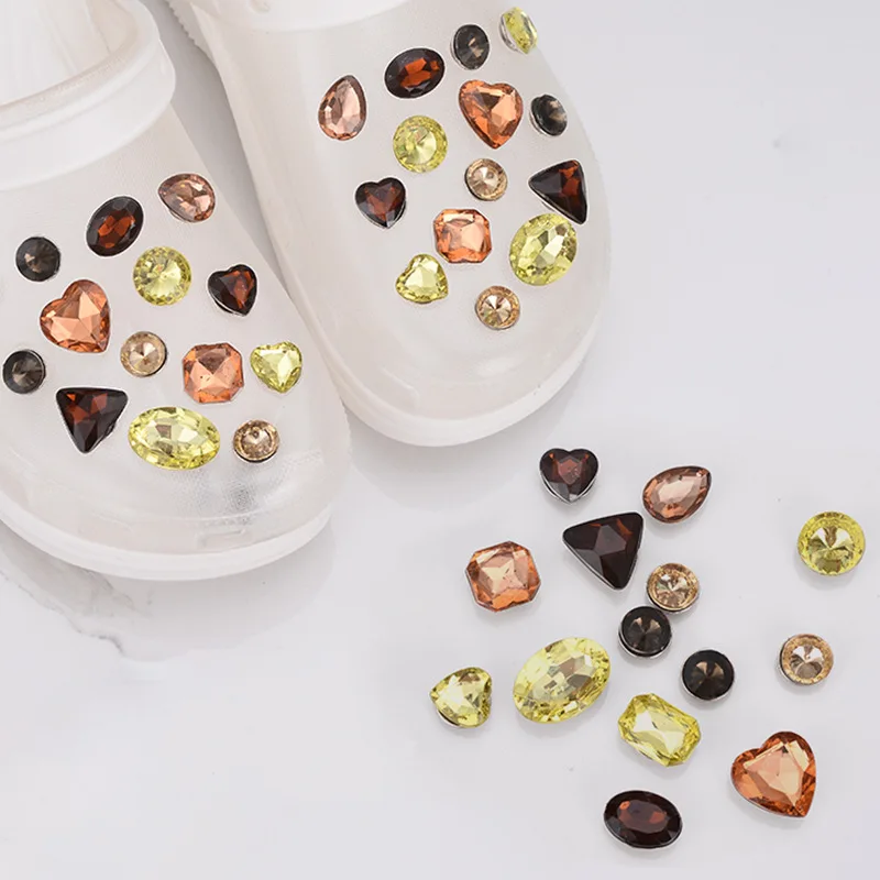 28pcs/set luxury bling geometric style rhinestone croc shoes clogs charms for shoes decoration