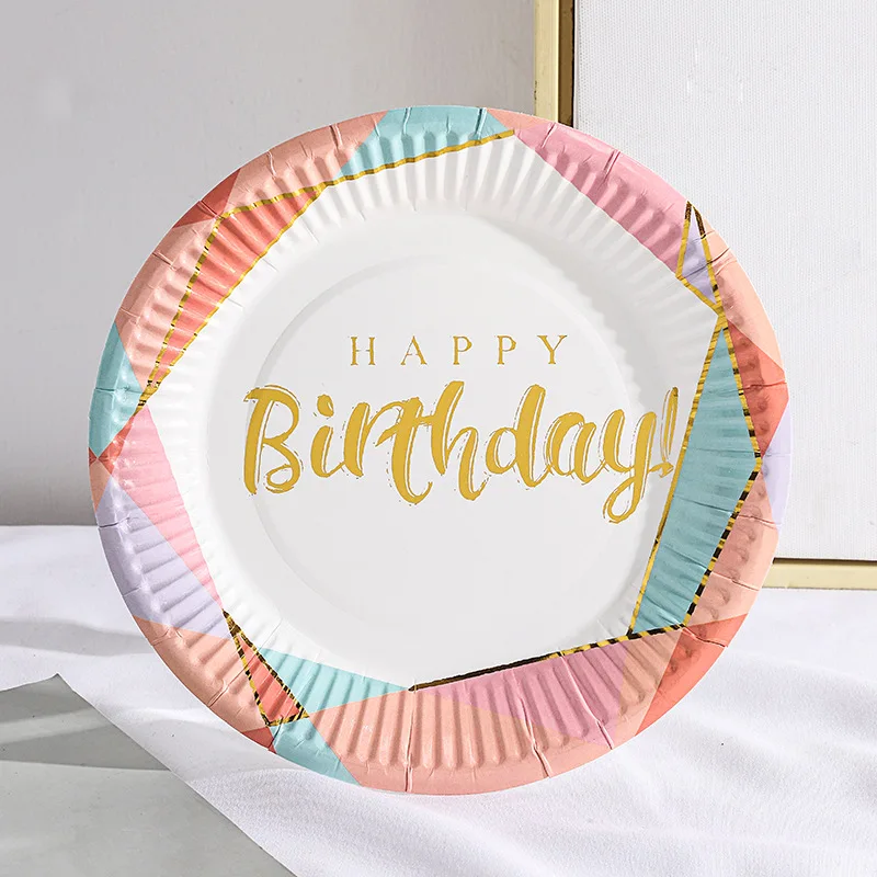 New 7-inch color paper plate printed hot stamping happy birthday party supplies disposable paper plate color food tray
