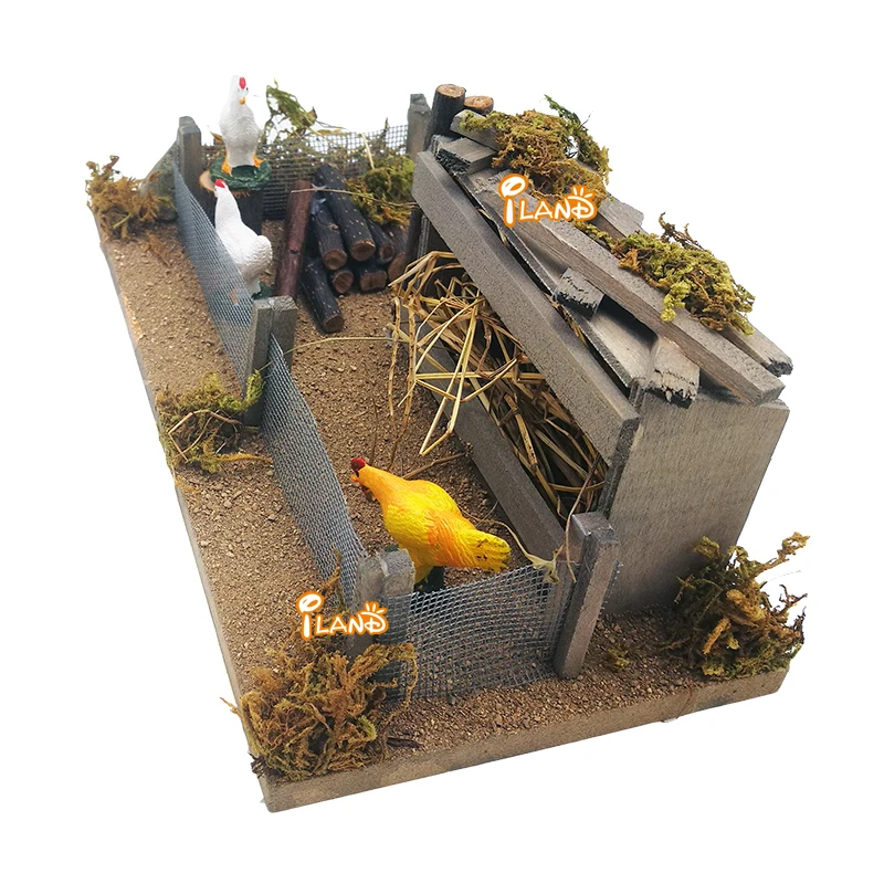 Nice present Mini Wooden Farm House Chicken Shed Coop Dollhouse Miniature WH026