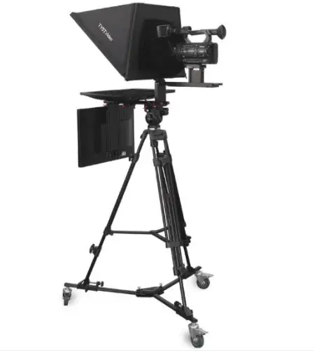 22 inch TV station studio use teleprompter with tempered autocue glass professional wheeled tripod wireless remoter