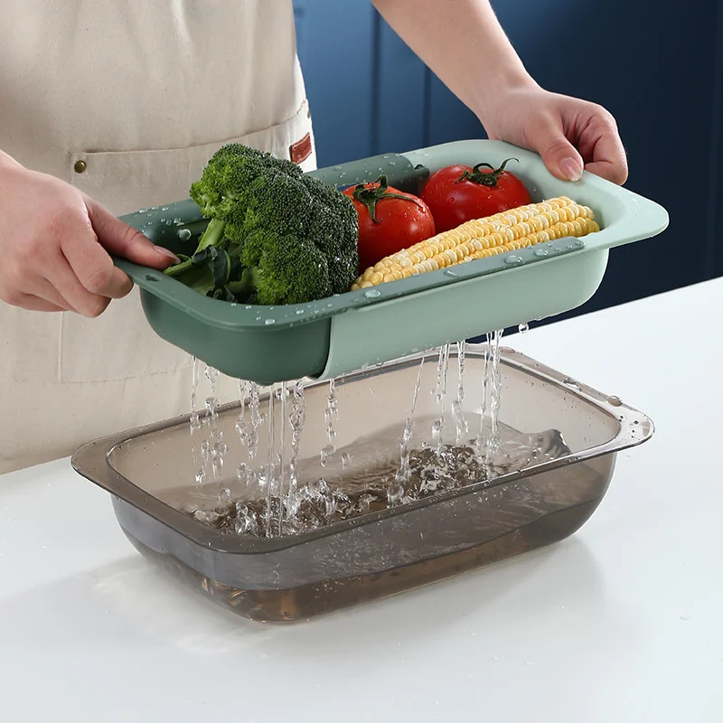 Wholesale Extendable Double Layer Drain Basket Over The Sink Colander Strainer Basket For Vegetable Fruit