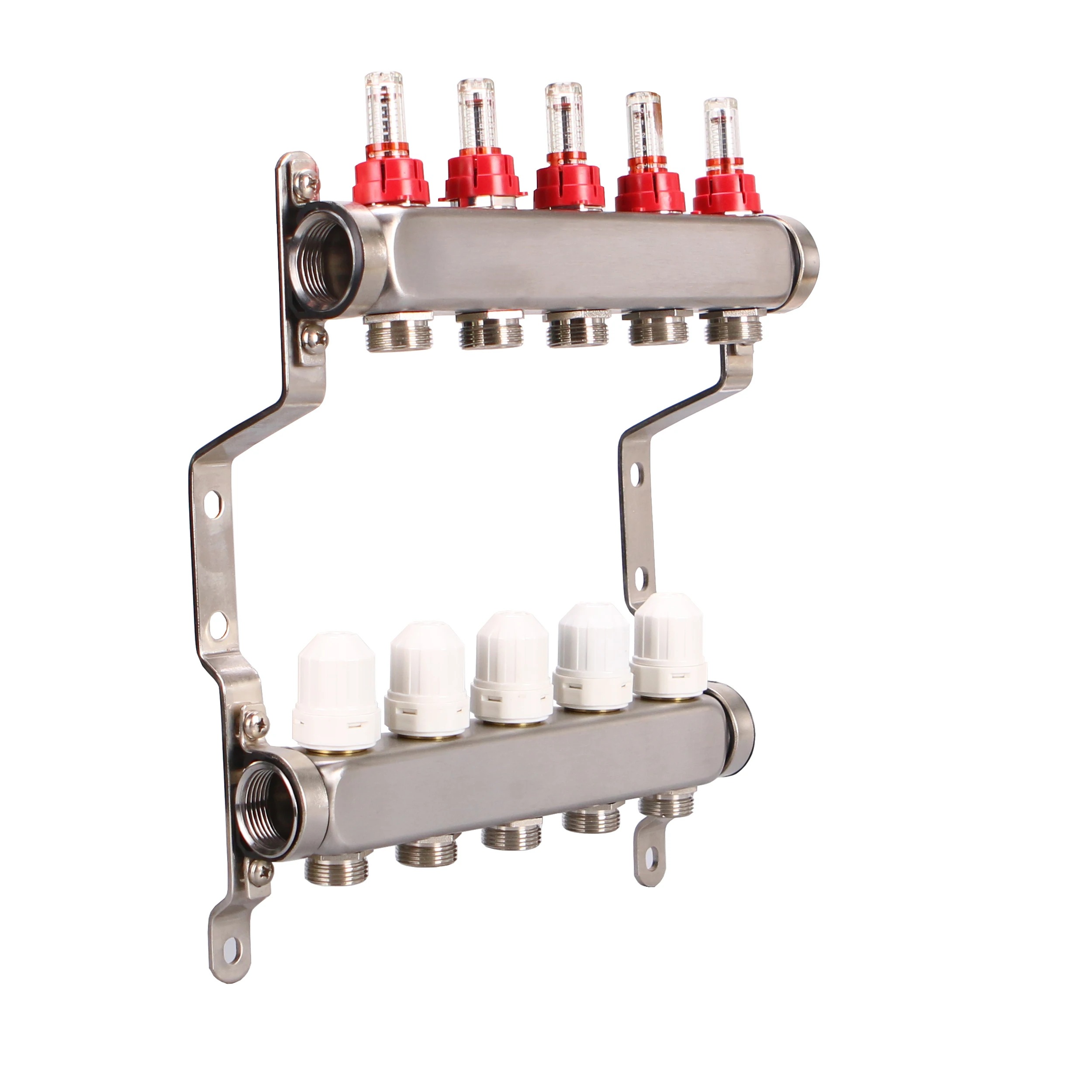 hot sale 5 way stainless steel water distributor heating manifold with manually flow meter