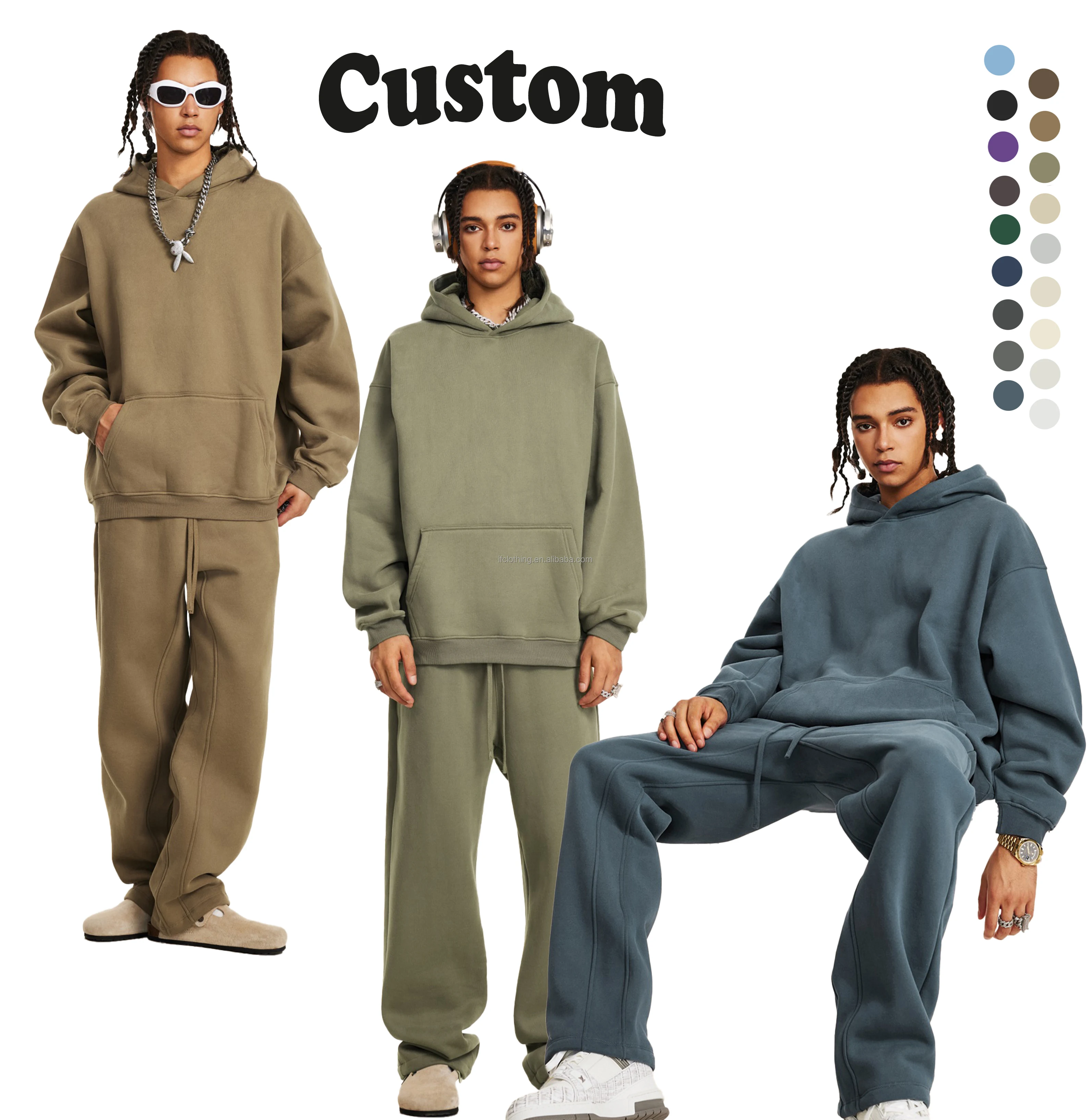 Custom Logo printing Solid Color Pullover Blank Sweatsuit 2 Piece Sweatpants And Hoodies Set High Quality Plain Tracksuits