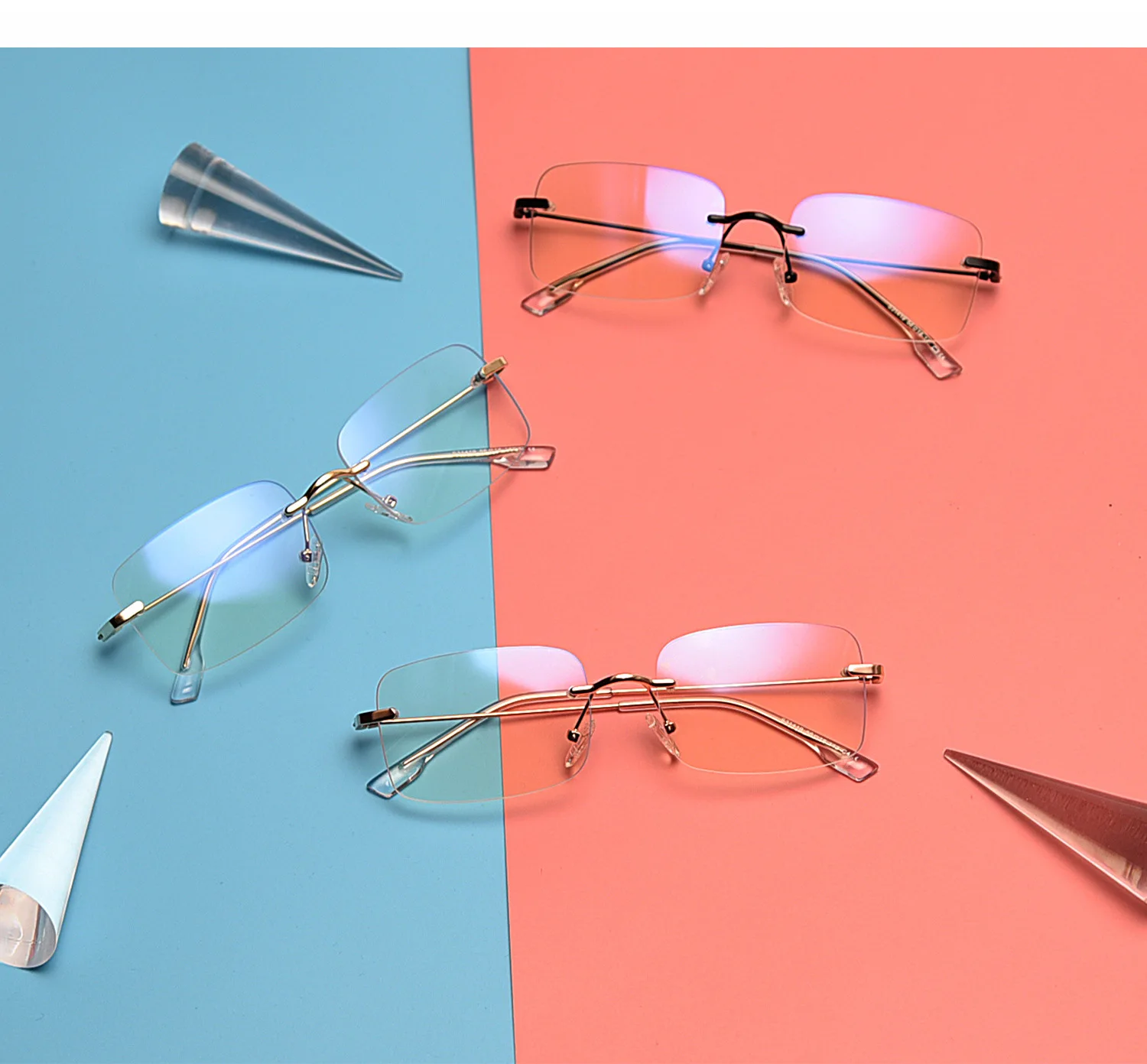 wholesale custom logo printer hot sale metal rimless optical frames eyeglasses