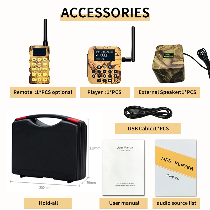 Hot Selling Factory Offer Outdoor Hunting Bird Caller MP3 with Remote Control 210 Songs Bird Voices Predator Sound Caller