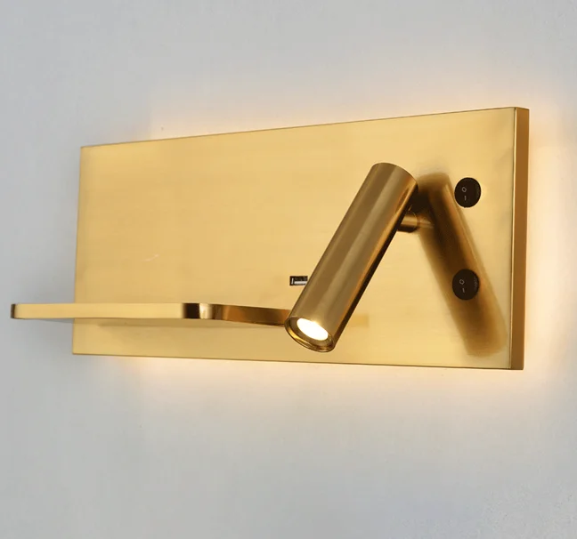 ECOJAS 2022 Wall Lamp Wireless Charging Reading Lamp with USB Socket Recharge Night Led Wall Light Modern Gold Painting Copper
