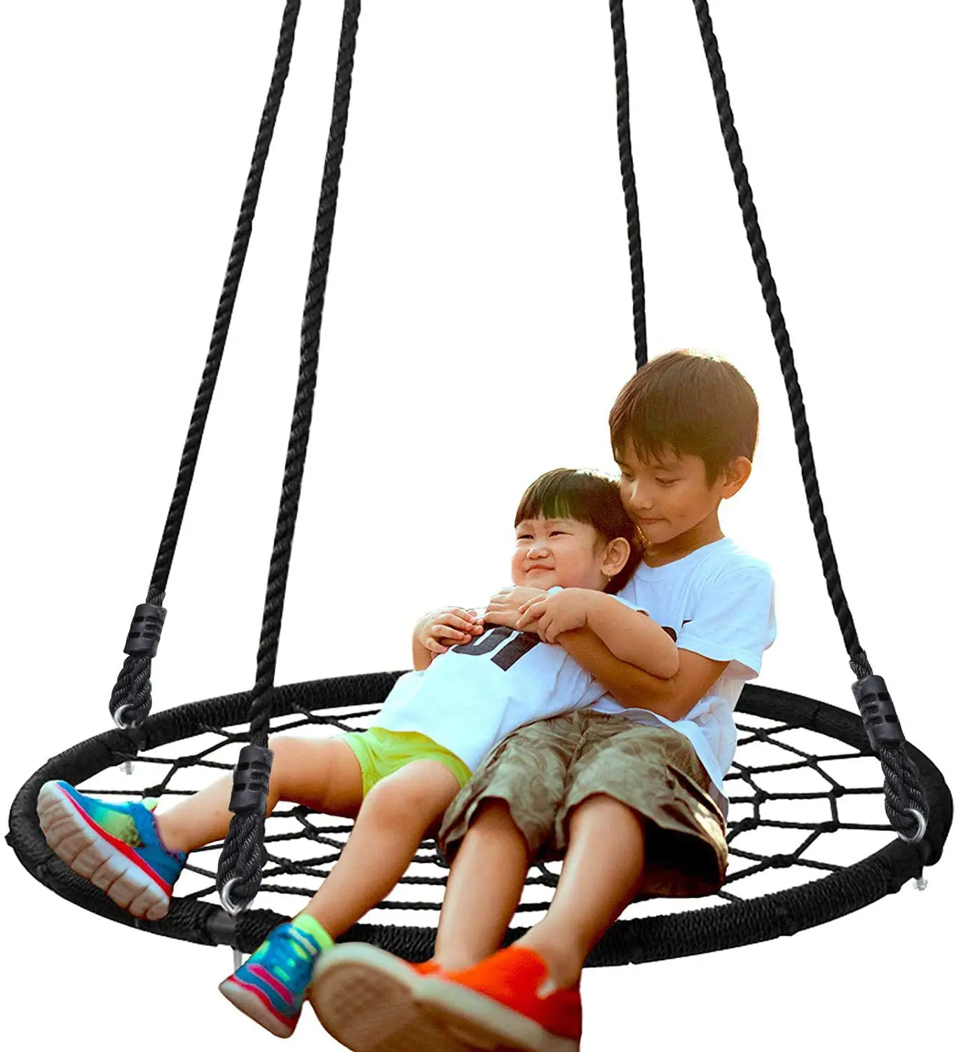 Round Patio Saucer Tree Swing Net Platform with Nylon Rope Swing 40 inches Extra Safe and Durable