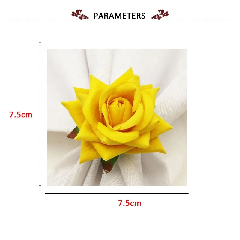 Newest Yellow Rose Flower Napkin Rings Gold Wedding Napkin Rings Holder Handmade Cloth Napkin Rings HWW01