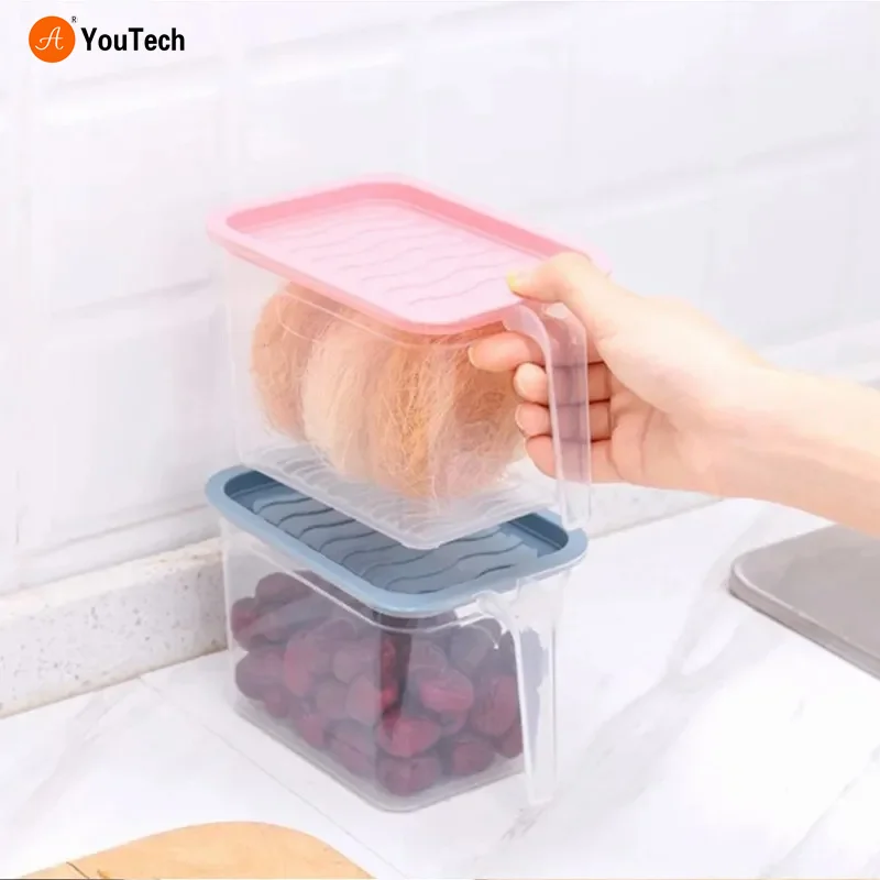 Plastic Refrigerator Organizer Food Storage Container With Lid Handle Fresh-Keeping Box Fridge Reusable For Kitchen Tool