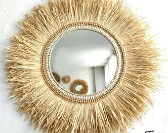 Round Seagrass Mirror Frame Wall Mirror For Decoration At Home Luxury Mirror Decor Made In Vietnam