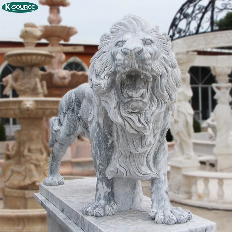 Outdoor Garden decoration hand carved marble Large marble statue of A pair of lions