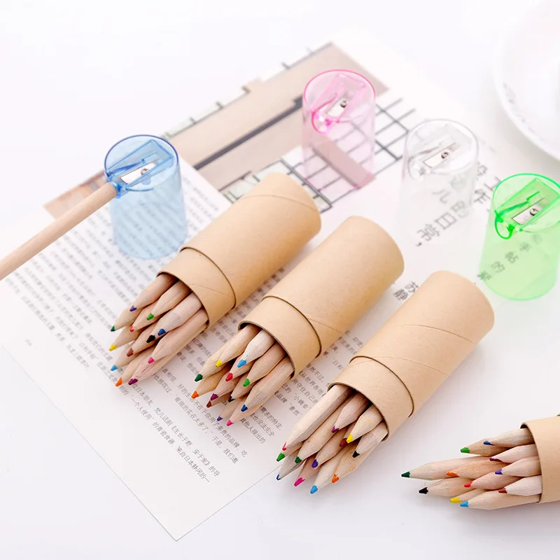 12pcs 3.5 inches colored pencil set with tube sharpener promotional mini color pencil set