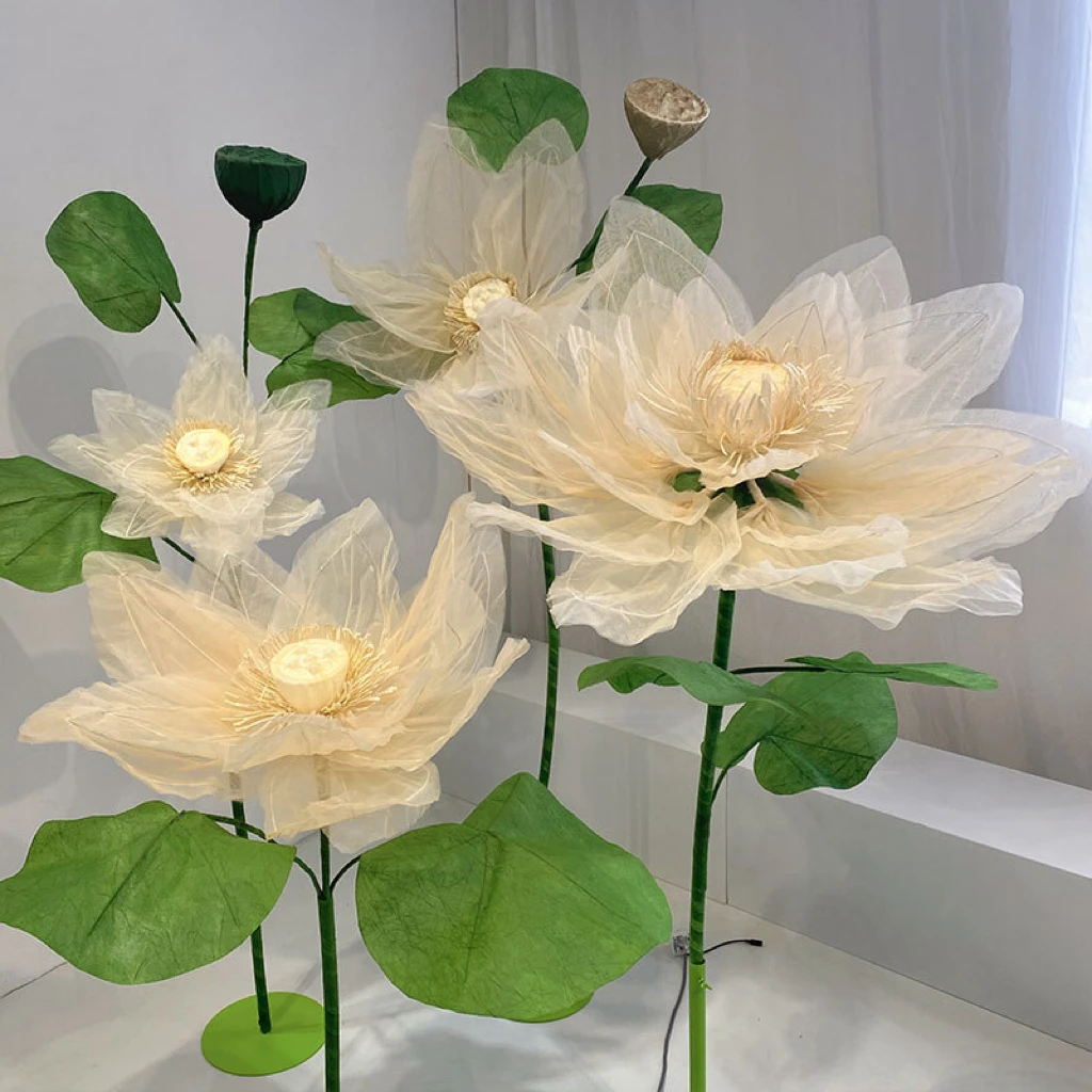 New Design wedding silk giant flowers  window display giant flower stand  props giant organza flowers