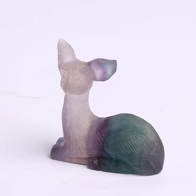 
Wholesale Natural Polished Colourful Fluorite Reiki Crystal Carving Deer Crystal for gift 