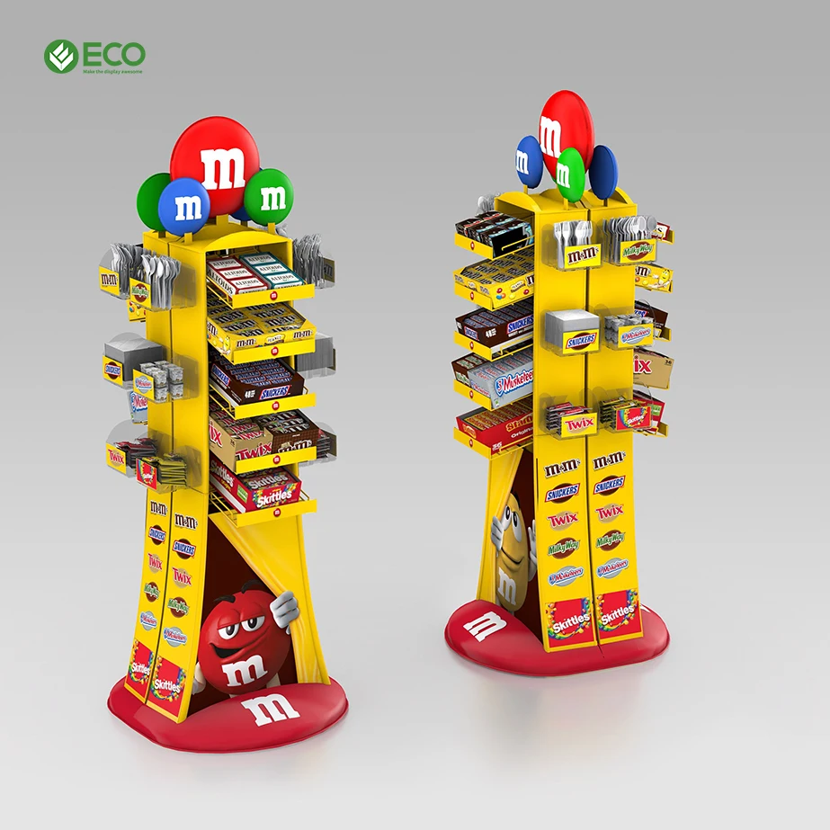 Hot Sale 4 Side Metal Supermarket Display Shelf For Candy MM Beans Chocolate Display Cardboard Display Racks